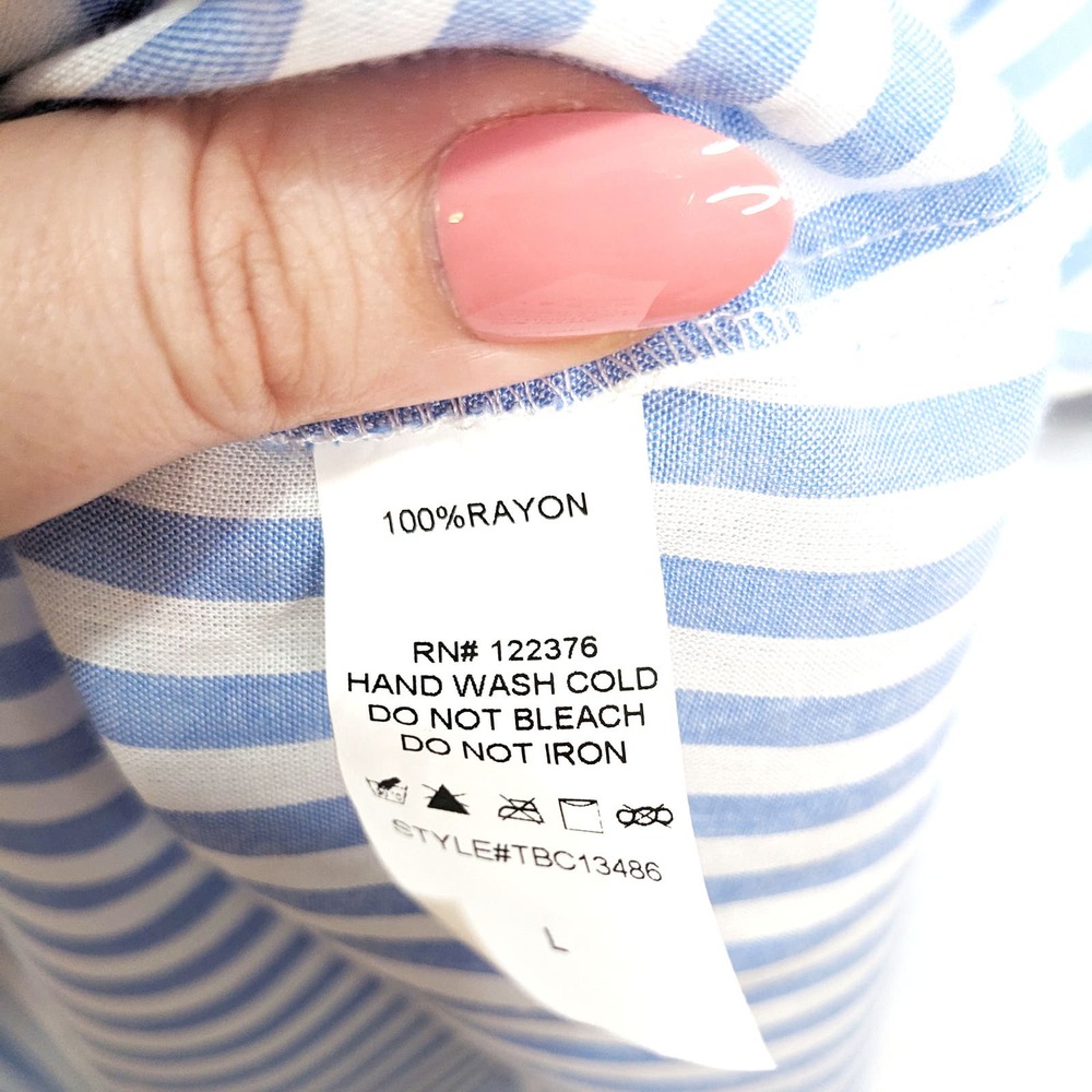 Mustard Seed Womens Large Blouse Button Front Ruffle Striped Blue White - Picture 6 of 6